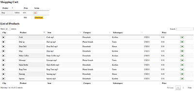 Shopping cart using datatable without formatting